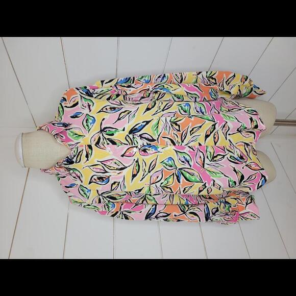 NWOT Boutique GeeGee white with multicolored print blouse. Balloon sleeves! 80s - Picture 1 of 4